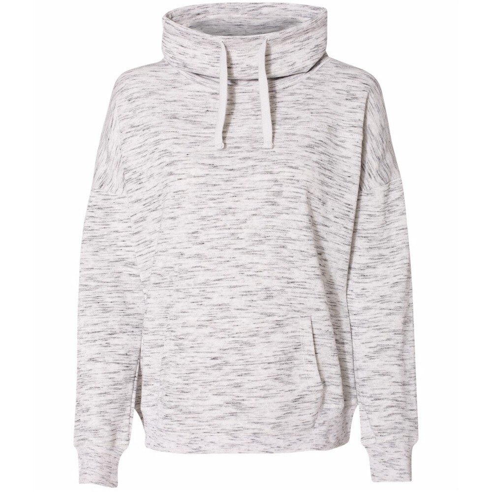 J America LADIES' Melange Fleece Cowl Neck