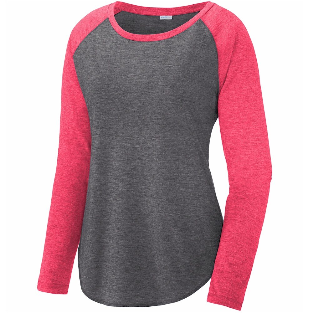 SportTek Ladies LS Wicking Scoop Neck Raglan